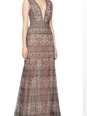 BCBG MaxAzria Aurora
Embroidered Sheer Mesh
Lace Detail Tulle Underlay Gown